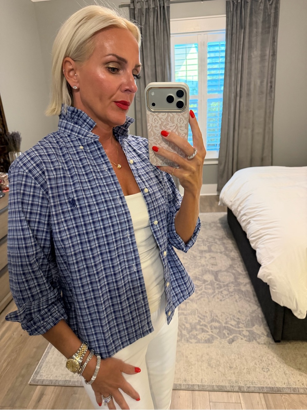 Ralph Lauren Upcycled Ruffle neck button down - Picture 2 of 6